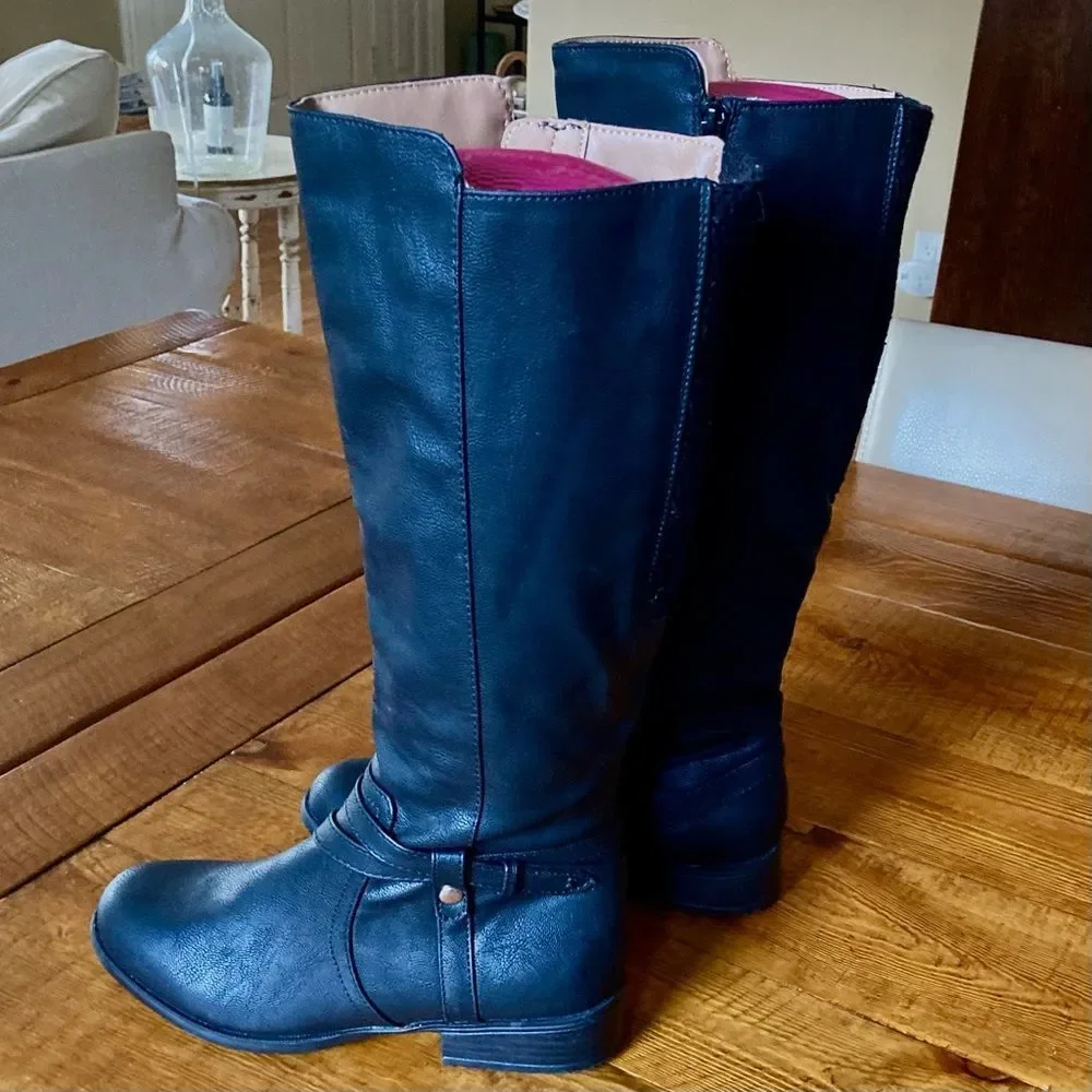 NEW Life Stride Xtrovert Knee High Riding Boot Black Faux Leather Size 6